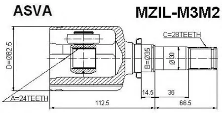 ASVA MZILM3M2 ШРУС внутренний левый 24x35x28