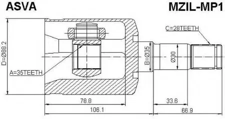 ASVA MZILMP1 ШРУС MAZDA MPV 02- внутр. лев. 35x35x28