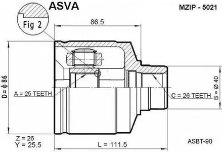 ASVA MZIP5021 ШРУС ВНУТРЕННИЙ ЛЕВЫЙ 25X40X26