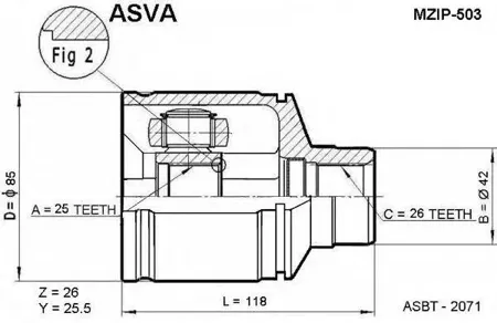 ASVA MZIP503 ШРУС внутренний правый 25x42x26
