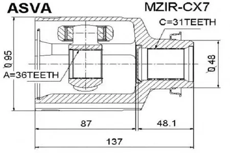 ASVA MZIRCX7 ШРУС внутренний правый 36x48x29