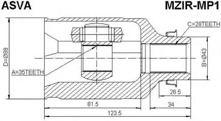 ASVA MZIRMP1 Шрус внутренний правый 35x43x28 MAZDA MAZDA MPV