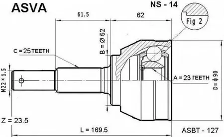 ASVA NS14 ШРУС НАРУЖНЫЙ 23X52X25