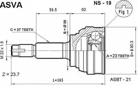 ASVA NS19 ШРУС наружный 23x56x27