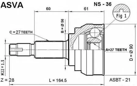 ASVA NS36 ШРУС наружный 27x56x27