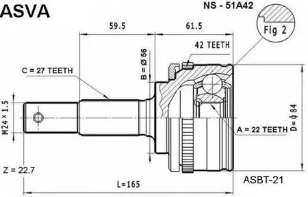 ASVA NS51A42 ШРУС НАРУЖНЫЙ 22X56X27