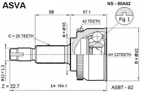 ASVA NS60A42 ШРУС NISSAN ALMERA/SUNNY -06 наруж.