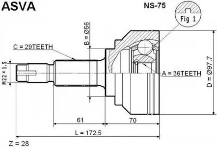 ASVA NS75 ШРУС наружный 36x56x29