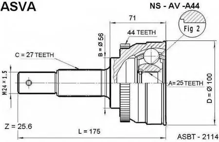 ASVA NSAVA44 ШРУС NISSAN AVENIR -98 наруж.
