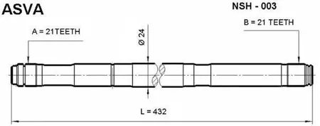 ASVA NSH003 Полуось левая 21x432x21