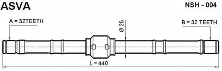 ASVA NSH004 Полуось правая 32x440x32
