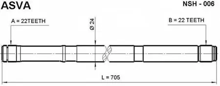 ASVA NSH006 ПОЛУОСЬ ПРАВАЯ 22X705X22