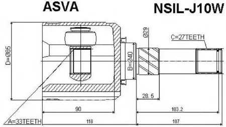 ASVA NSILJ10W ШРУС внутренний | перед лев |