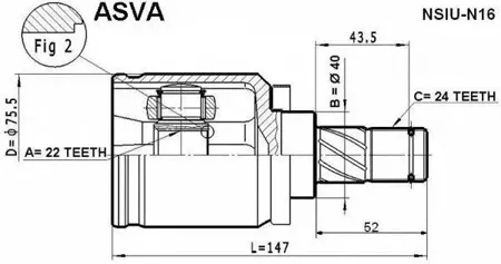 ASVA NSIUN16 ШРУС NISSAN ALMERA N16 00- внутр. 22x40x24