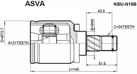 ASVA NSIUN16B ШРУС NISSAN ALMERA N16 00- внутр. 21x40x24