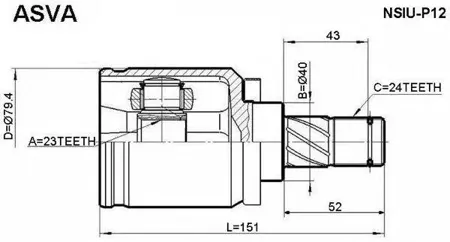 ASVA NSIUP12 ШРУС внутренний 23x40x24