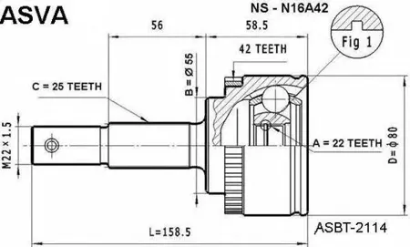 ASVA NSN16A42 ШРУС NISSAN ALMERA N16 00- наружн. 22x55x25