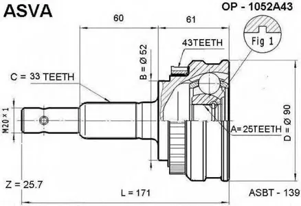 ASVA OP1052A43 ШРУС наружный 25x52x33