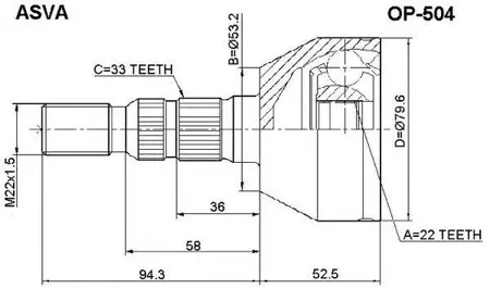 ASVA OP504 ШРУС НАРУЖНЫЙ 22X53X33