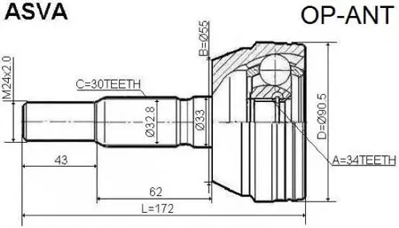 ASVA OPANT ШРУС GM CAPTIVA 06- наружн. 34x55x30