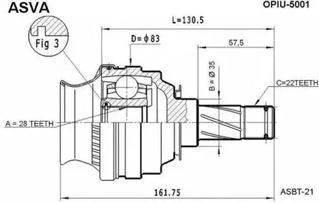 ASVA OPIU5001 ШРУС внутренний 28х35х22