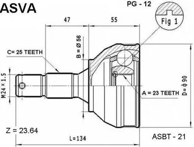 ASVA PG12 ШРУС НАРУЖНЫЙ 23x56x25