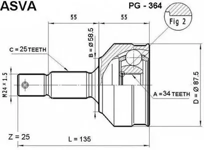 ASVA PG364 ШРУС PEUGEOT 307/CITROEN C4 -11 1.6L-2.0L наруж.