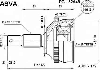 ASVA PG52A48 ШРУС внешний | перед прав/лев |