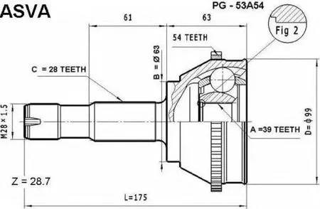ASVA PG53A54 ШРУС наружный 39x63x28
