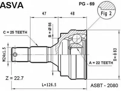 ASVA PG69 ШРУС НАРУЖНЫЙ 22X55X25