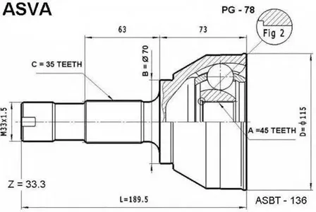 ASVA PG78 ШРУС НАРУЖНЫЙ 45X70X35