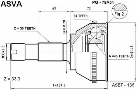 ASVA PG78A54 Шрус наружный 45x70x35