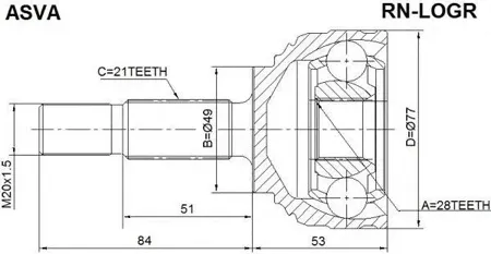 ASVA RNLOGR ШРУС RENAULT LOGAN 04- наружн. 28x49x21