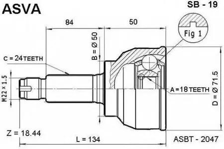 ASVA SB19 ШРУС внешний | перед |