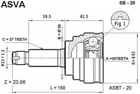 ASVA SB26 ШРУС внешний | перед |