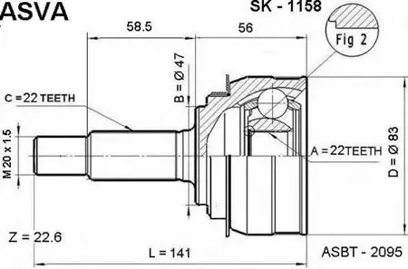 ASVA SK1158 ШРУС НАРУЖНЫЙ 22X47X22