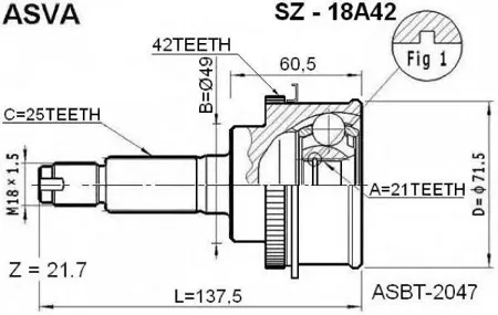 ASVA SZ18A42 ШРУС наружный 21x49x25