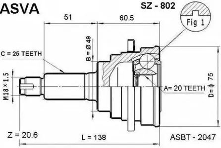 ASVA SZ802 ШРУС внешний | перед |