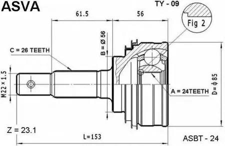 ASVA TY09 ШРУС наружный 24x56x26
