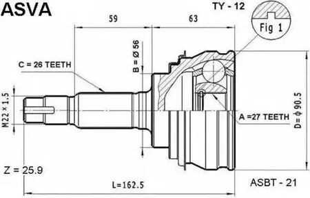 ASVA TY12 ШРУС наружный 27x56x26