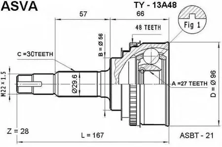 ASVA TY13A48 ШРУС наружный 27x56x30