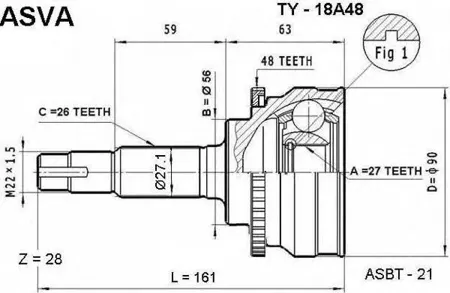 ASVA TY18A48 Шрус наружный 27x56x26