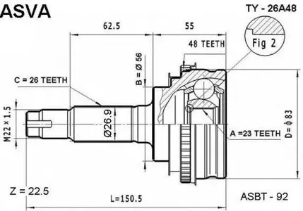 ASVA TY26A48 ШРУС  (гарантия 12 месяцев) [12] TY26A48