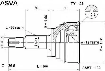 ASVA TY28 ШРУС НАРУЖНЫЙ 34X56X30