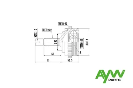 AYWIPARTS AW1510003A ШРУС НАРУЖНЫЙ AYWIPARTS ВАЗ-1118, 2170 ПОД АБС AW1510003A