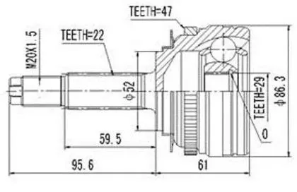 AYWIPARTS AW1510081A ШРУС НАРУЖНЫЙ NEXIA,LANOS SOHC С АБС (AYWIPARTS) AW1510081A